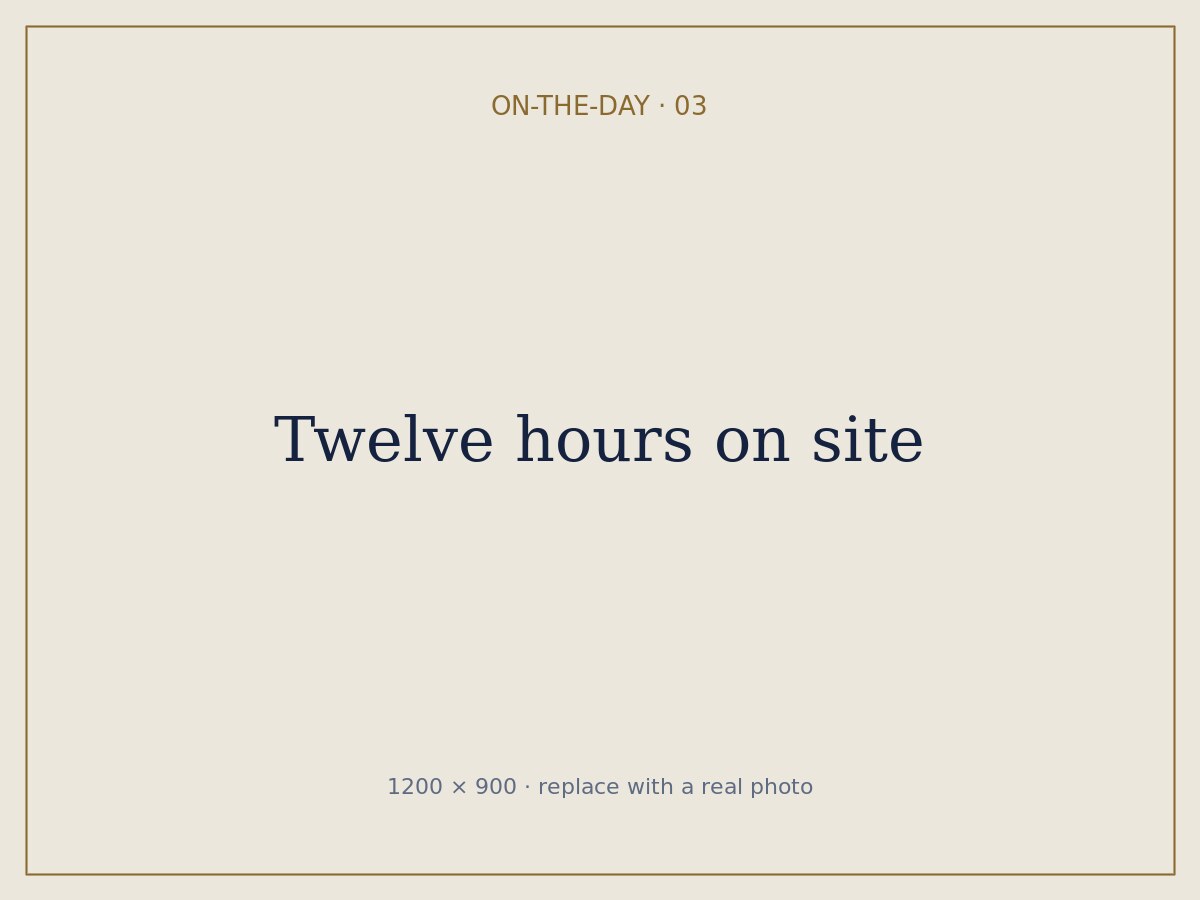 Twelve hours on site